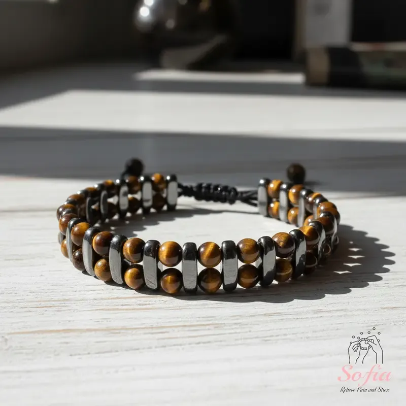 Men's Sofia Protection Bracelet - Natural Tiger's Eye & Hematite Crystals - 7-8 in Adjustable Size - Elegant Bohemian Style - for Male Daily Wear - 3 Months Warranty - by Sofiadesignsboutique - Crystals for Boyfriend Jewelry Accessory