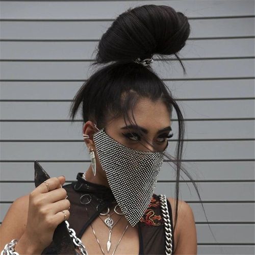 Women's Shiny Rhinestone Earloop Face Cover - Hollow Crystal Mesh Creative Mask Design, Adjustable Loops, Breathable Adult Face Mask with Gems for Rave Events