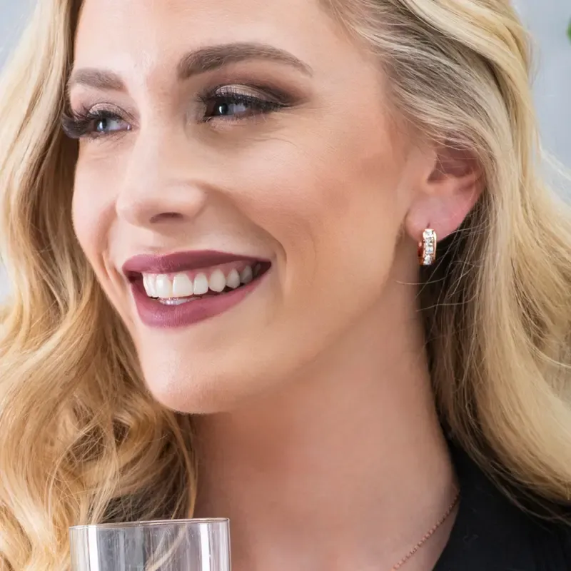 18k White Gold Plated Huggie Hoop Earrings for Women with Simulated Diamond Crystals – Hypoallergenic, Secure Latch Back, Gift Box Included – Single Pair or 3-Pair Sets Offered in White Gold, Yellow Gold, or Rose Gold