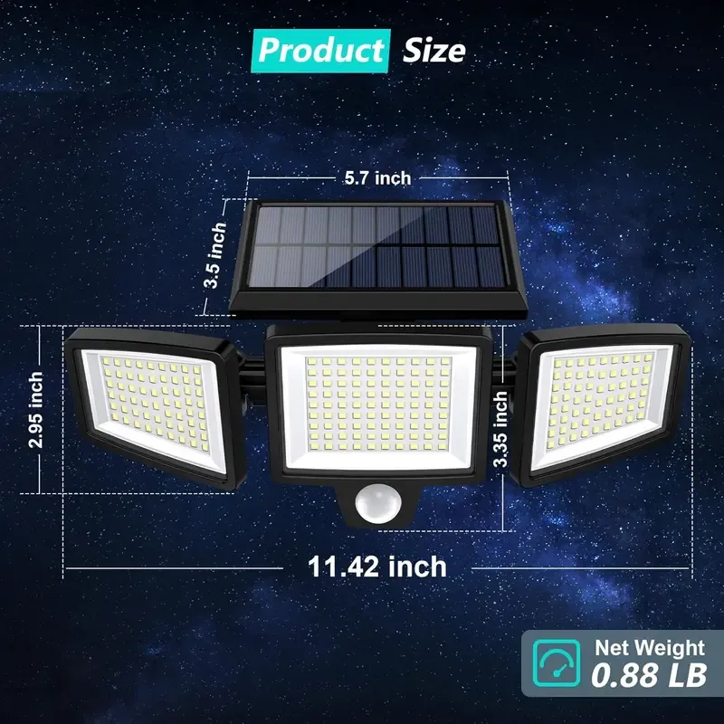 Tuffenough Solar Outdoor Lights 2500LM 210LED Security Lights,3 Heads Dimmable SpotLights with 3 Modes,IP65 Waterproof,Suitable for Yard, Garage, Porch,Patio, Garden,Farm,Chicken Coop, Barn,Horse Stable,Pool,Deals for You Days