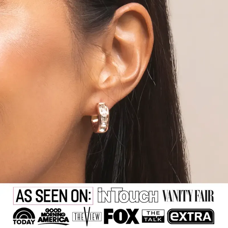 18k White Gold Plated Huggie Hoop Earrings for Women with Simulated Diamond Crystals – Hypoallergenic, Secure Latch Back, Gift Box Included – Single Pair or 3-Pair Sets Offered in White Gold, Yellow Gold, or Rose Gold