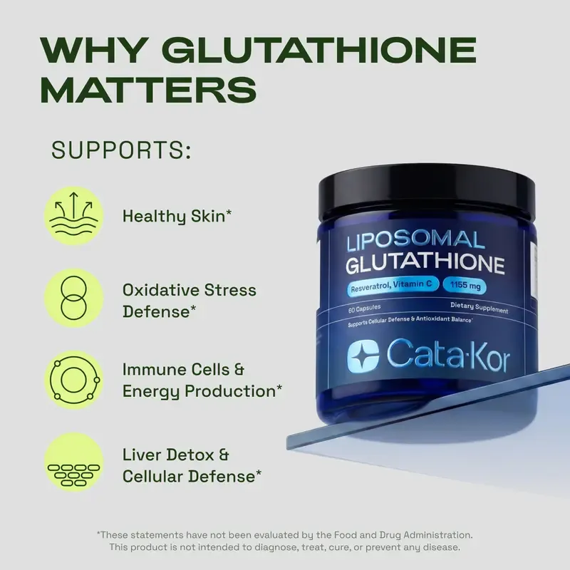 Cata-Kor Liposomal Glutathione Supplement – 1155 mg | Vitamin C | Riboflavin (B2) | Selenium | Resveratrol Complex – Supports Antioxidant Defense & Cellular Health – Vitamin Dietary Supplement Fitness