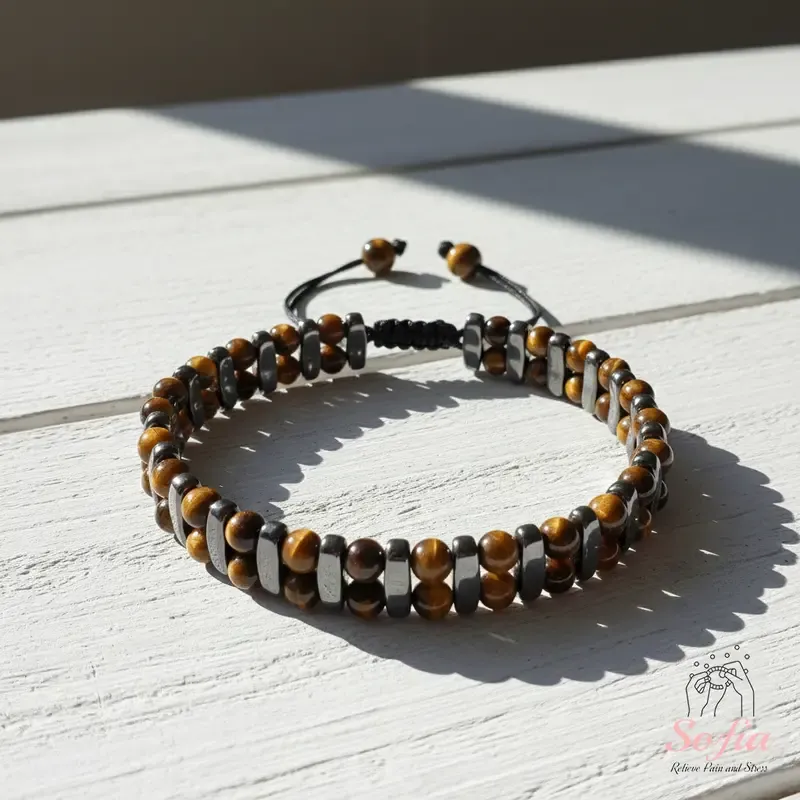 Men's Sofia Protection Bracelet - Natural Tiger's Eye & Hematite Crystals - 7-8 in Adjustable Size - Elegant Bohemian Style - for Male Daily Wear - 3 Months Warranty - by Sofiadesignsboutique - Crystals for Boyfriend Jewelry Accessory