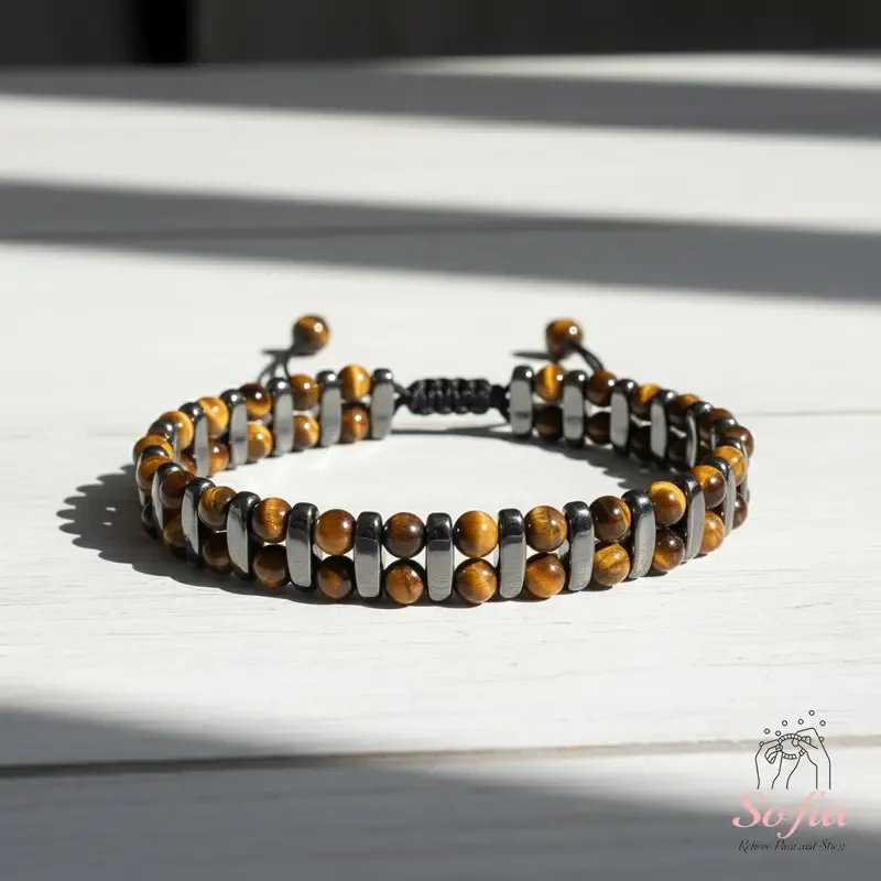 Men's Sofia Protection Bracelet - Natural Tiger's Eye & Hematite Crystals - 7-8 in Adjustable Size - Elegant Bohemian Style - for Male Daily Wear - 3 Months Warranty - by Sofiadesignsboutique - Crystals for Boyfriend Jewelry Accessory
