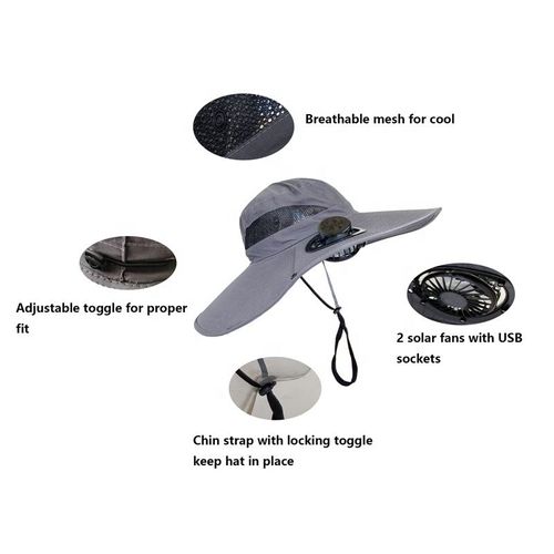 Solar Powered Cooling Hat with Fan, Wide Brim UV Protection Sun Hat for Men Women, Outdoor Fishing Gardening Hiking Cap