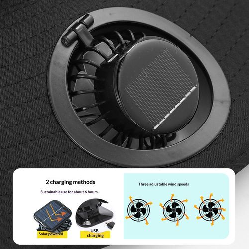 Solar Powered Cooling Hat with Fan, Wide Brim UV Protection Sun Hat for Men Women, Outdoor Fishing Gardening Hiking Cap