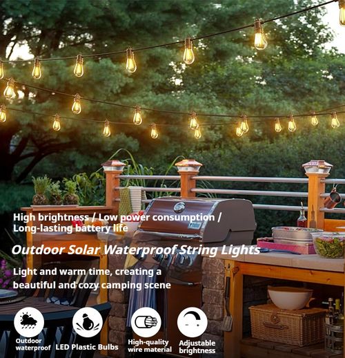 Outdoor String Lights, Patio LED Lights, Length 50ft, 15m Waterproof, Remote Dimmable S14 LED, Porch Lighting, Plastic Hanging Bulbs, Attachable to Backyard Patio, Gazebo Party Use