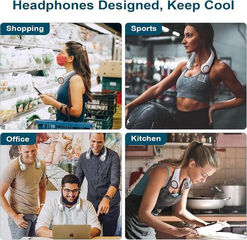Hands-Free Bladeless Neck Fan - 8Hr Battery, Headphone Design for Sports & Outdoor