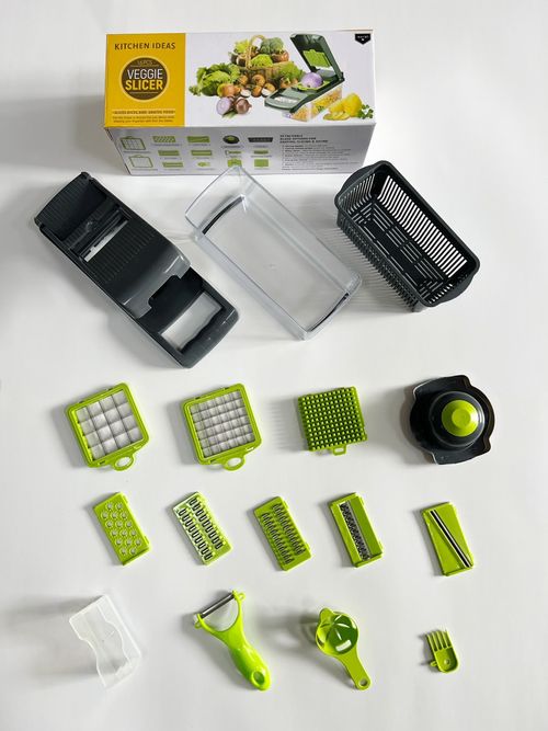 Multi-functional vegetable cutter, dicer, potato shredder, scrubber, slicer, household essentials