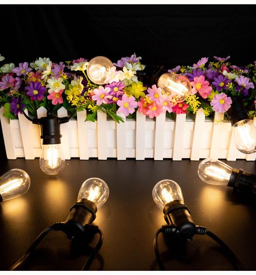 Outdoor String Lights, Patio LED Lights, Length 50ft, 15m Waterproof, Remote Dimmable S14 LED, Porch Lighting, Plastic Hanging Bulbs, Attachable to Backyard Patio, Gazebo Party Use