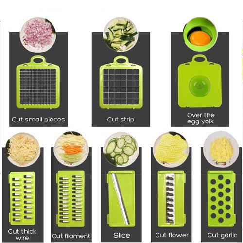 Multi-functional vegetable cutter, dicer, potato shredder, scrubber, slicer, household essentials