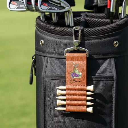 Personligt akvarel fødselsdagsblomst PU-læder golf tee-tag, tilpasses med dit navn, egnet til hverdagsbrug eller som fødselsdagsgave til golfentusiaster.