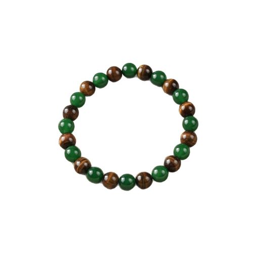 Elastic Chain Handmade Money Attraction Bracelet with 8mm Green Aventurine & Tiger Eye l Natural Stone Beaded Bracelet