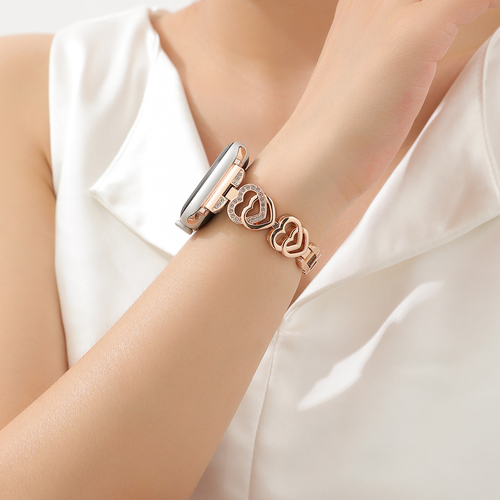 Luxury Jewellery Zinc Alloy Heart Shape Bracelet With Diamonds Watch Band for Apple Watch Series