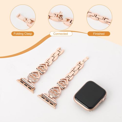 Luxury Jewellery Zinc Alloy Heart Shape Bracelet With Diamonds Watch Band for Apple Watch Series