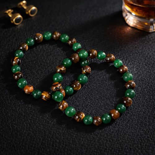 Elastic Chain Handmade Money Attraction Bracelet with 8mm Green Aventurine & Tiger Eye l Natural Stone Beaded Bracelet