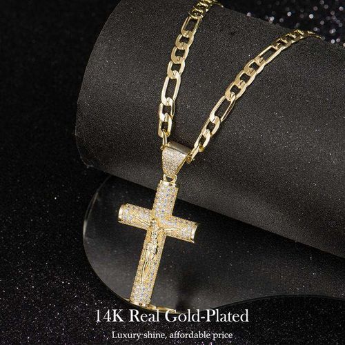 Factory Custom Anti Tarnish Trendy Zircon Luxury Fashion Jewelry Fine Jesus Pendant Chain 18k Brass Women Mens Cross Necklace