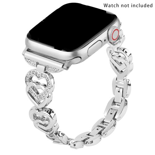 Luxury Jewellery Zinc Alloy Heart Shape Bracelet With Diamonds Watch Band for Apple Watch Series