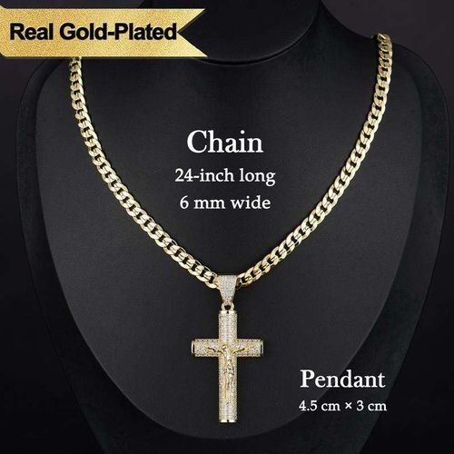 Factory Custom Anti Tarnish Trendy Zircon Luxury Fashion Jewelry Fine Jesus Pendant Chain 18k Brass Women Mens Cross Necklace