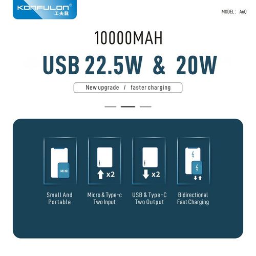 Konfulon Top Selling Products 2026 Mini Power Bank 10000mah 22.5W Fast Charge Type C 20W Mobile Powerbanks With LED Display