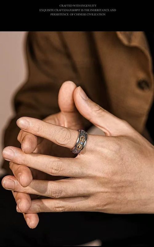 Vintage Exquisite Style Vajra Ring, Silver-Plated Gold with Blue Crystal & Cloud Pattern, Open Adjustable, Men's Unique Design for Blessing & Evil-Averting, Gift Box Packaging