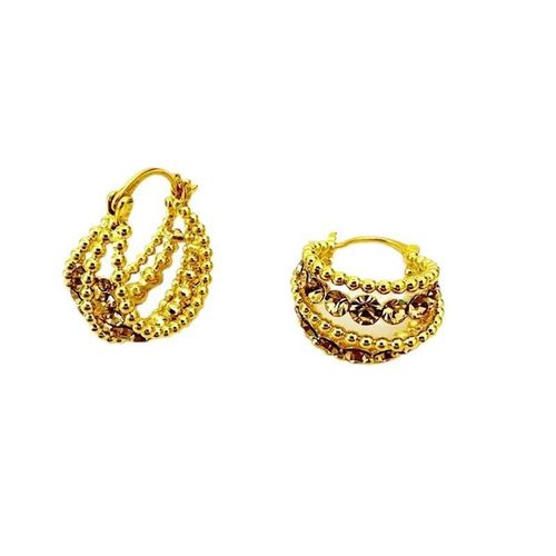 Champagne Gold-Tone Multi-Layer Basket-Shaped Hoop Earrings with Champagne Crystal Accents