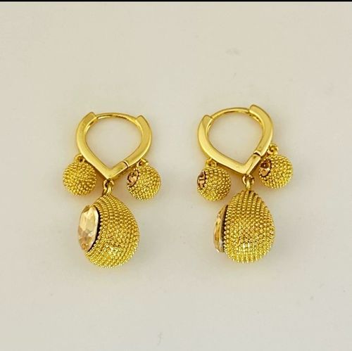 Gold-Tone Textured Durian-Shaped Hoop Earrings with Teardrop Gem Accents