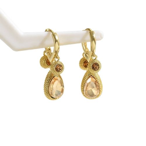 Gold-Tone Textured Durian-Shaped Hoop Earrings with Teardrop Gem Accents