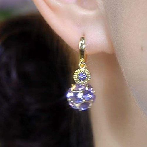 Women's Gold-Tone Purple Crystal Ball Drop Huggie Earrings - Sparkly Fashion Jewelry