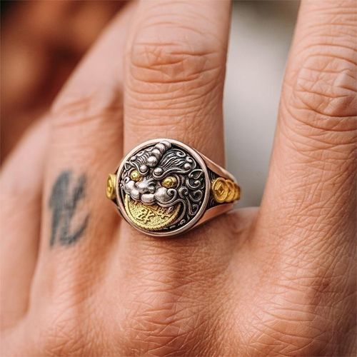 Men & Women Two-Tone Pixiu Ring - Rotatable Wealth-Attracting Coin Jewelry