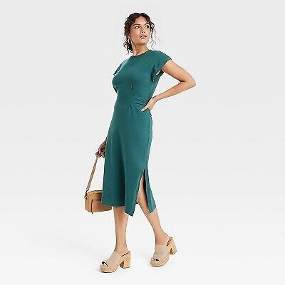 Women's Short Sleeve Knit Wrap Midi Dress - Universal Thread Green L