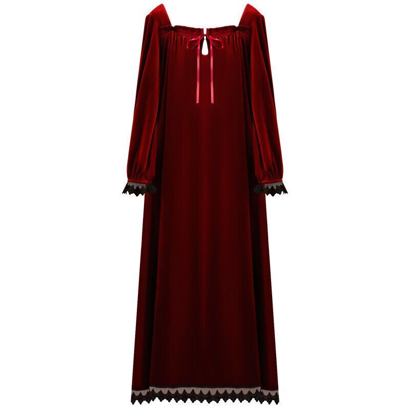 Womens Sleep Dress Nightie Victorian Robe Velvet Sleepwear Velour Long Nightgown