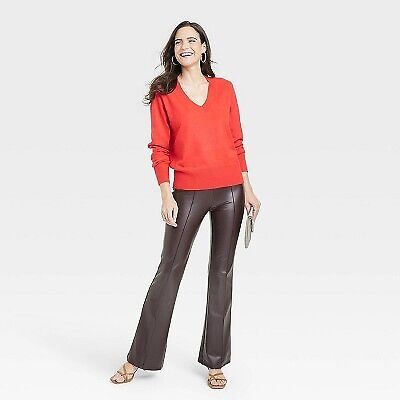 Women's Fine Gauge V-Neck Sweater - A New Day Red S