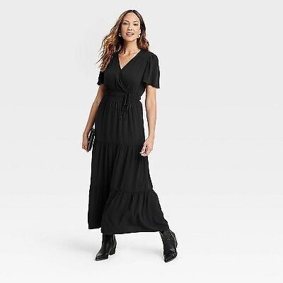 Women's Short Sleeve A-Line Maxi Dress - Knox Rose Black M