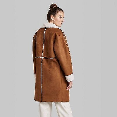 Women's Faux Shearling Long Coat - Wild Fable Brown S