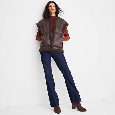 Women's Faux Shearling Lined Leather Vest - Future Collective with Reese