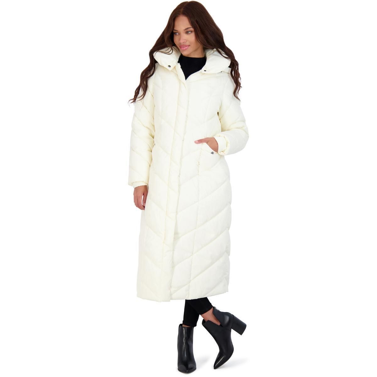 Steve Madden Womens White Fleece Lined Quilted Long Coat Outerwear M BHFO 8494