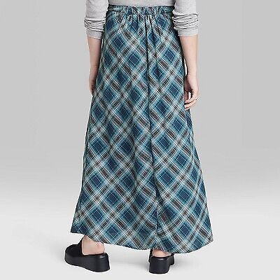 Women's Button-Front Printed Midi Skirt - Wild Fable Blue Plaid S