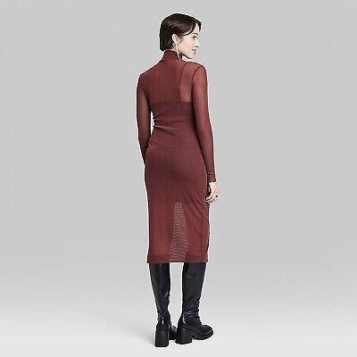 Women's Long Sleeve Lurex Mesh Midi Dress - Wild Fable Burgundy S