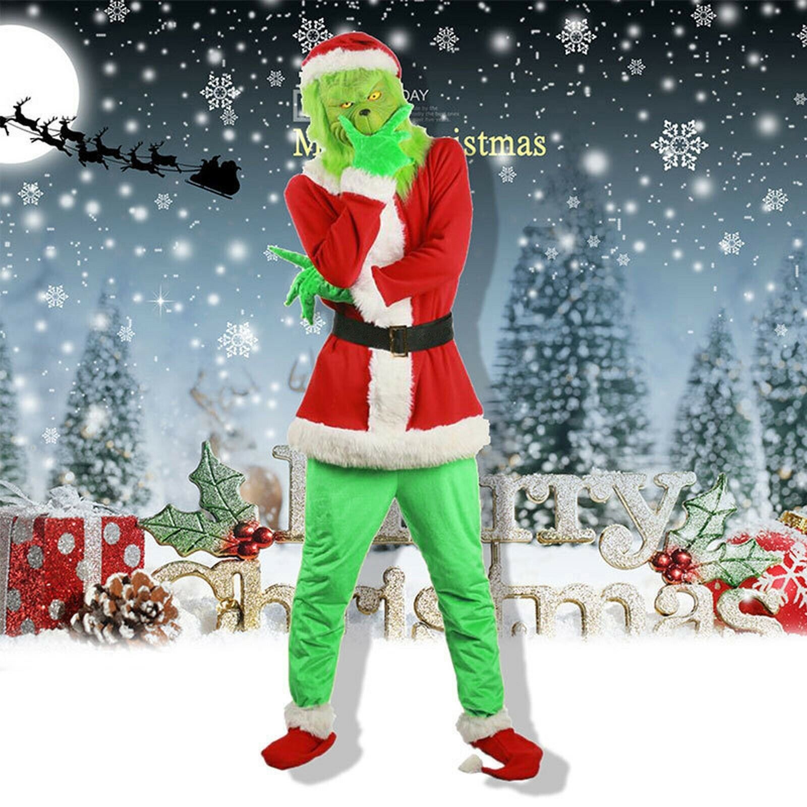 Adult Costume The Grinch Grinch Christmas Santa Cosplay Fancy Dress Outfit Set