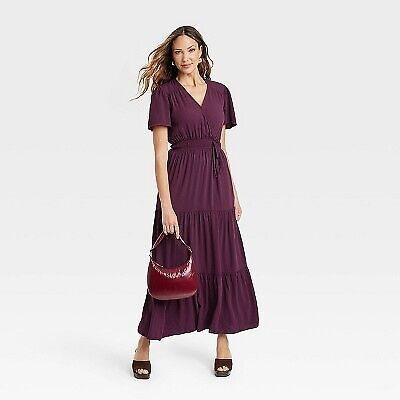 Women's Short Sleeve A-Line Maxi Dress - Knox Rose Burgundy XS