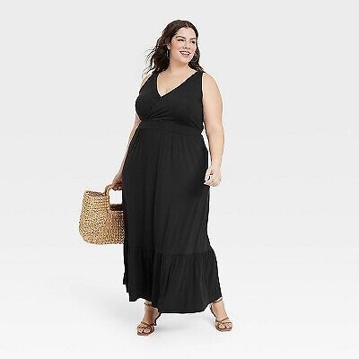 Women's V-Neck Maxi Dress - Ava & Viv Black 2X