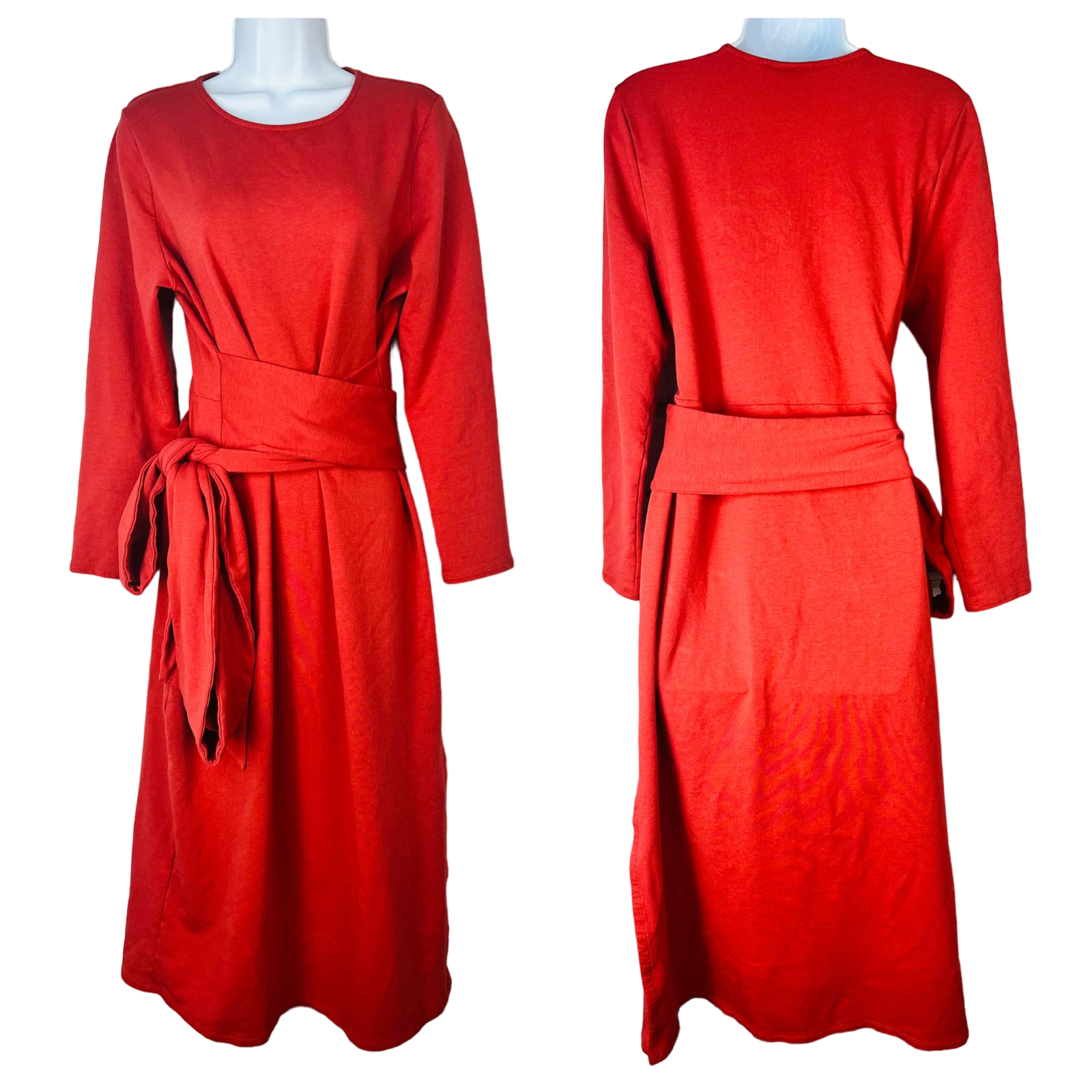 PURE J. JILL Womens L Petite Long Sleeve Maxi Waist Wrap Dress Brick Red Stretch