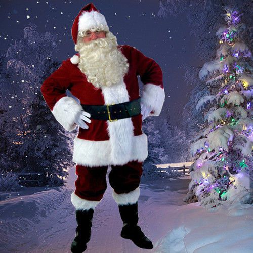 USA Santa Claus Suit Christmas Adult Costumes Fancy Dress Deluxe Velvet Full Set