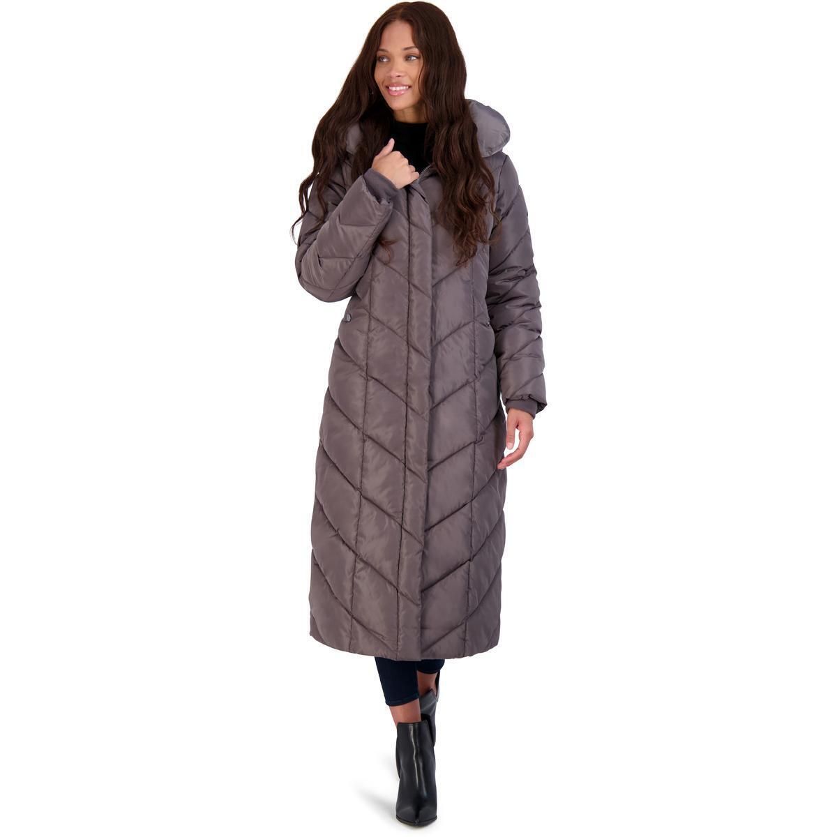 Steve Madden Womens Gray Fleece Lined Quilted Long Coat Outerwear S BHFO 7460