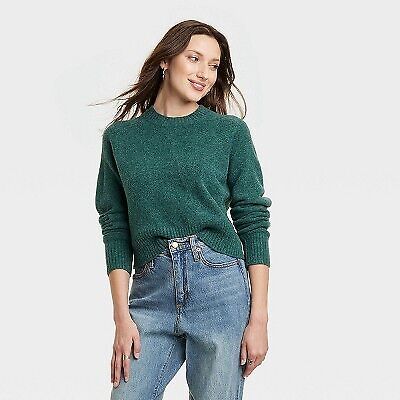 Women's Crew Neck Cashmere-Like Pullover Sweater - Universal Thread Dark Green