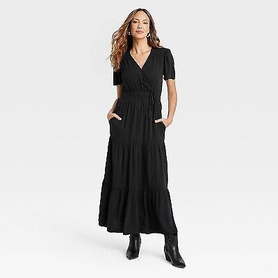 Women's Short Sleeve A-Line Maxi Dress - Knox Rose Black M