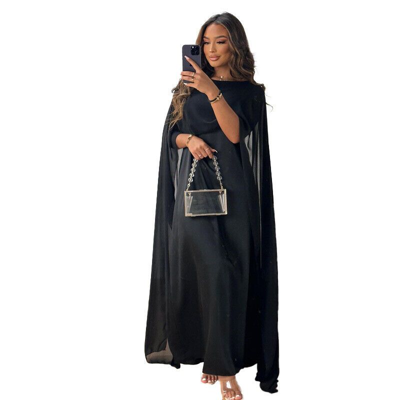 Women's Elegant Long Cape Dress Solid Color Party Cocktail Gown Formal Wear