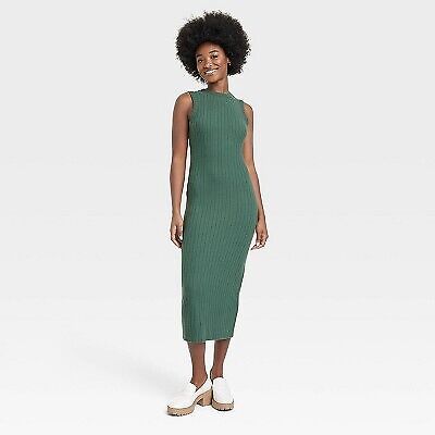 Women's Rib Knit Midi Dress - Universal Thread Green S