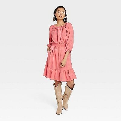 Women's Long Sleeve A-Line Dress - Knox Rose Red S